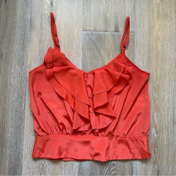 Vintage Y2K Tramp Ruffled Sleeveless Blouse Tank Salmon Coral Orange - Medium - Picture 10 of 11